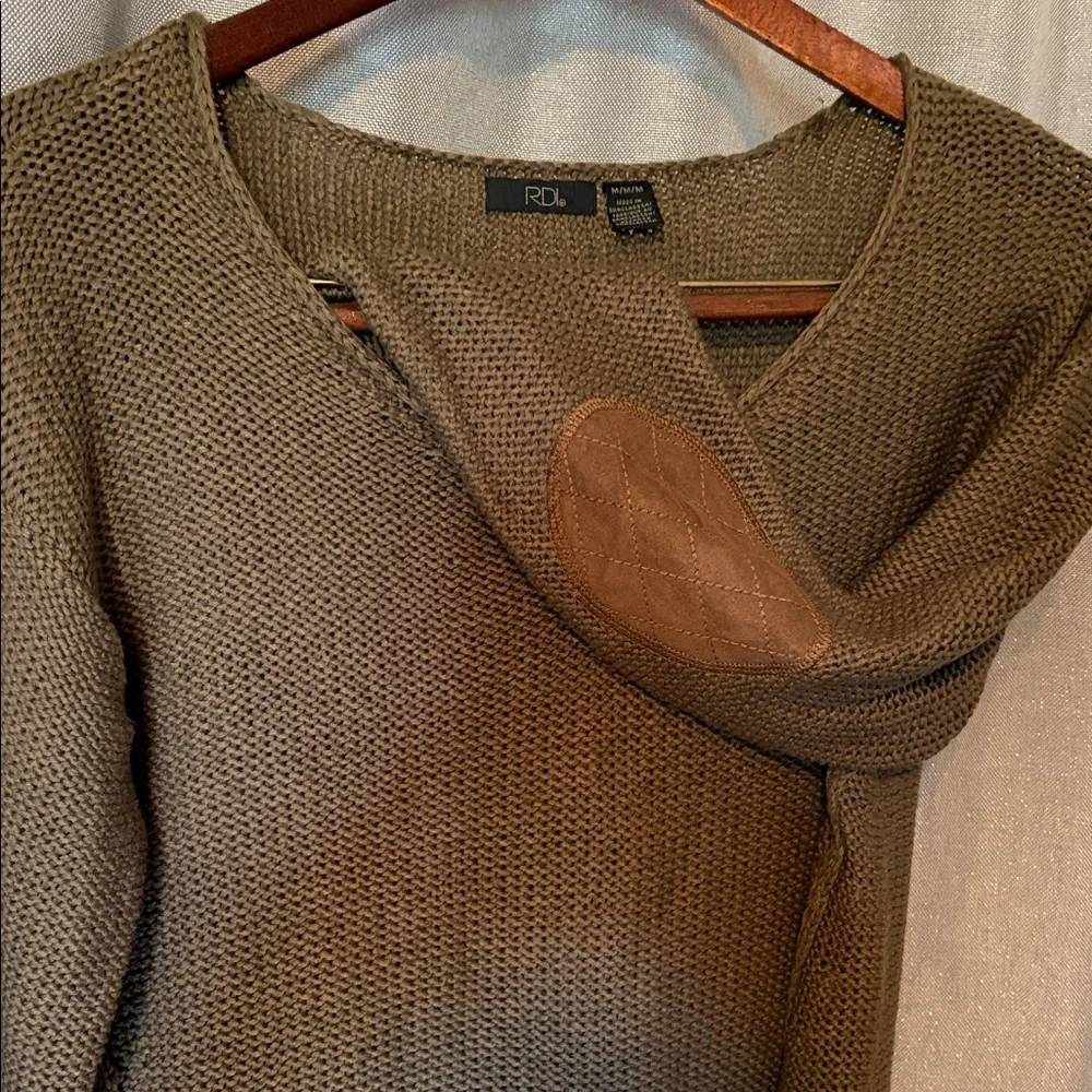 RDI Army Green Knit Sweater with Suede Elbow Patches - Picture 1 of 6